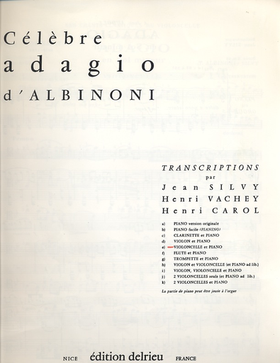 Albinoni, Tomaso Giovanni: Celebre Adagio (cello & piano)