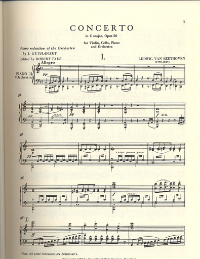 Beethoven, L.V. (Oistrakh, Taub): Concerto in C Major for Pianoforte, Violin, Violoncello, and Orchestra, Op.56 ''Triple Concerto'' urtext (violin, cello, piano, & piano reduction)
