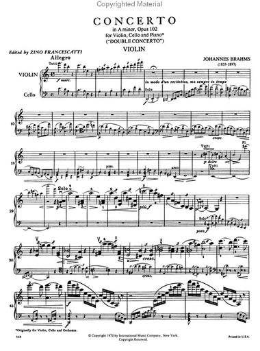 Brahms (Fournier/Francescatti): Double Concerto in A minor, Op.102 (violin, cello, & piano reduction)