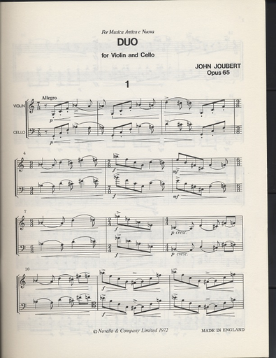 Joubert, John: Duo for Violin and Cello, Op.65 (score & parts) Special Import Item