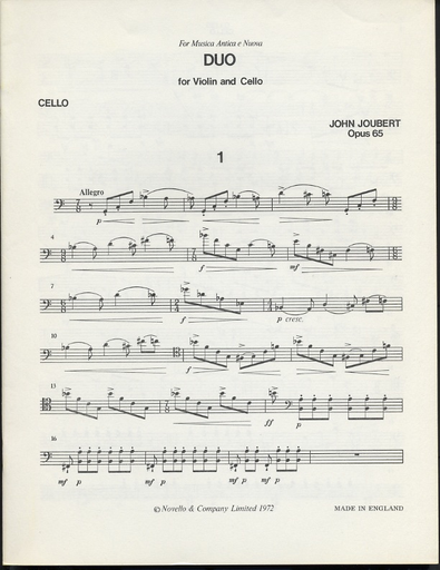Joubert, John: Duo for Violin and Cello, Op.65 (score & parts) Special Import Item