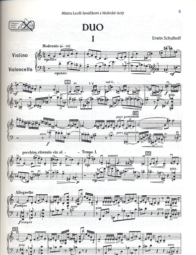 Schulhoff, E.: Duo (violin and cello)