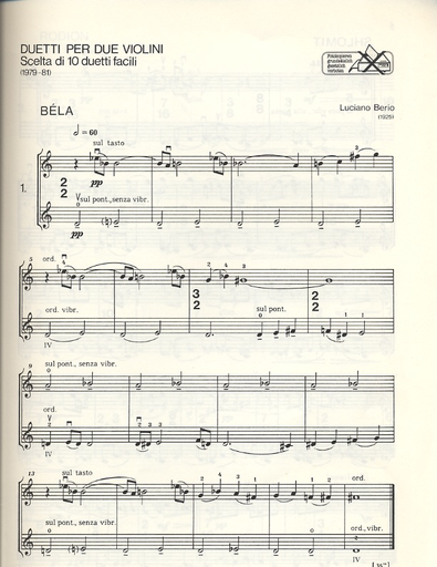 Berio, L.:  Selected Easy Duets (2 violins)