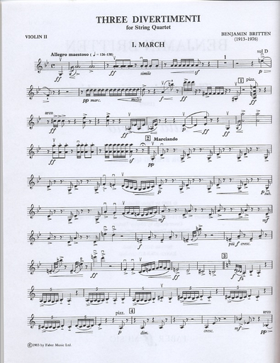 Britten, Benjamin: Divertimenti (1936) Alla Marcia (1933) for string quartet
