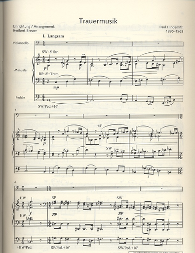 Hindemith, P. (Breuer, arr.): Trauermusik (cello and organ)