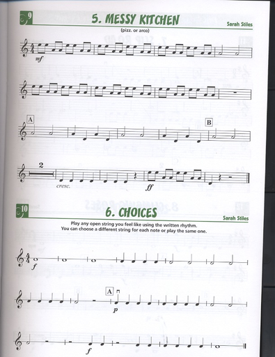 Stiles, Sarah: Mini Quartets for 4 Violins and CD-open strings, 1st and 2nd finger