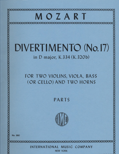 Mozart, W.A.: Divertimento No.17 in D, K 334 (2 violins, viola, bass or cello, 2 horns)