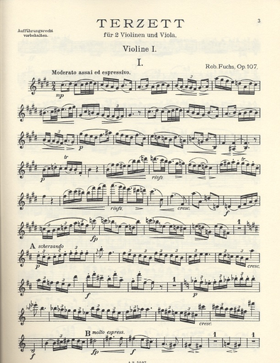 Fuchs, Robert (1847-1927): Terzett Op. 107  (2 violins, Viola)