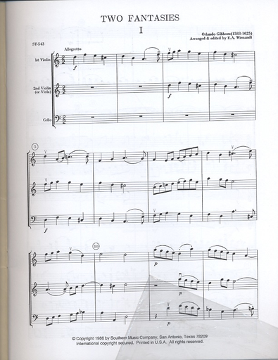 Gibbons, Orlando (Wienandt): 2 Fantasies for String Trio (2 violins & cello or violin, viola & cello)