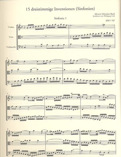 Bach, J.S.: 15 Three-Part Inventions-Terzetti (violin, viola & cello) score & parts