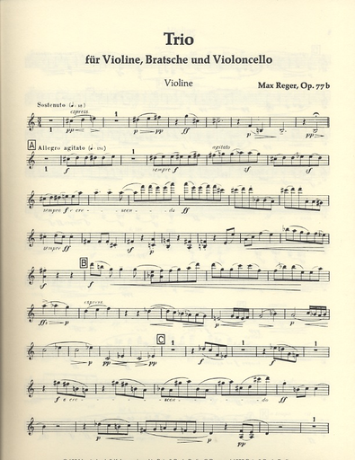 Reger, Max: Trio Op.77b for Violin, Viola & Cello