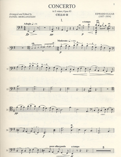 Elgar, Edward (Morganstern): Concerto in e minor, op. 85 for cello 7 optional second cello