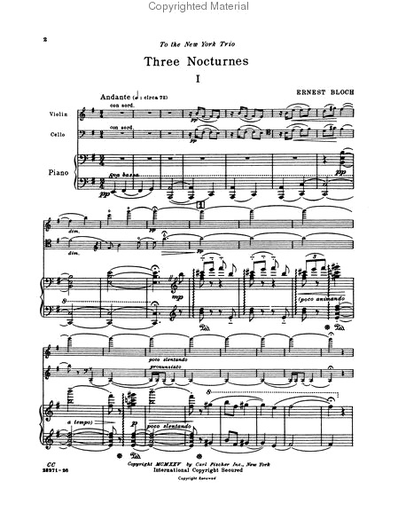 Bloch, Ernest: Three Nocturnes Piano Trio (violin, cello, piano)