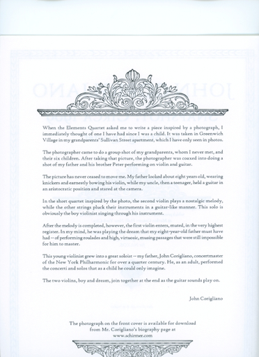 Corigliano, John: Snapshot circa 1909 (string quartet) score and parts