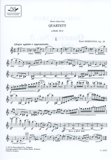 Dohnanyi, Erno: String Quartet in a minor Op.33 No. 3 (parts)