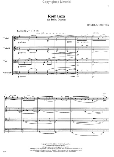 Godfrey, Daniel S.: Romanza (string quartet) score & parts | Metzler Violin Shop