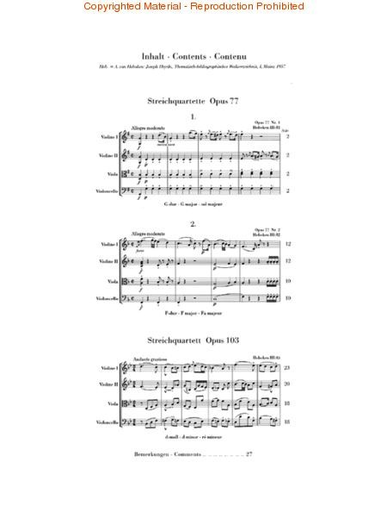 Haydn, F.J.: String Quartets Vol.11 Op.77, Lobkowitz,  Op.103-last quartet-urtext (set of parts)