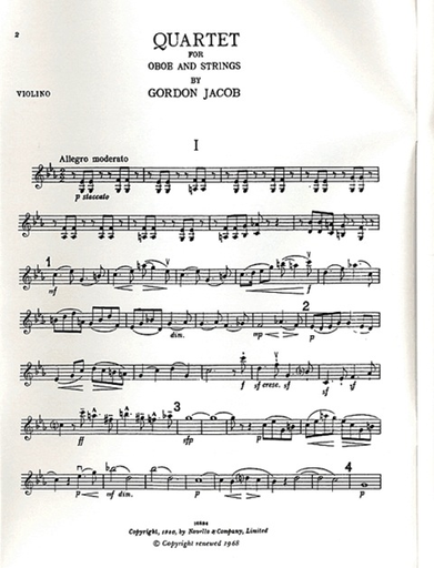Jacob, Gordon: Quartet (1938) for Oboe, Violin, Viola and Cello