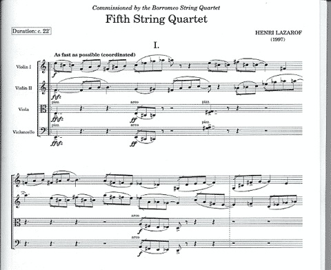 Lazarof, Henri: Fifth String Quartet, score and parts