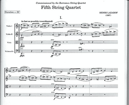 Lazarof, Henri: Fifth String Quartet, score and parts