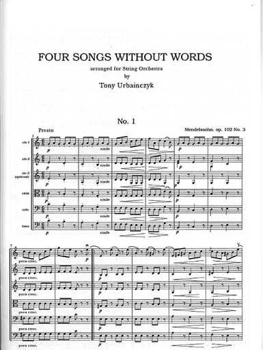 Mendelssohn (Urbainczyk): Four Songs Without Words (string quartet)