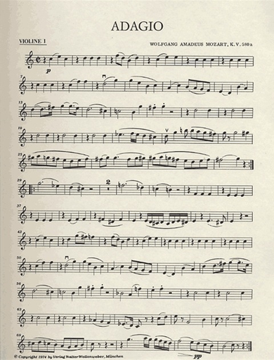 Mozart, W.A.: Adagio, K.580a, for English Horn (Oboe/Viola), 2 Violins, and Violoncello (mixed ensemble)