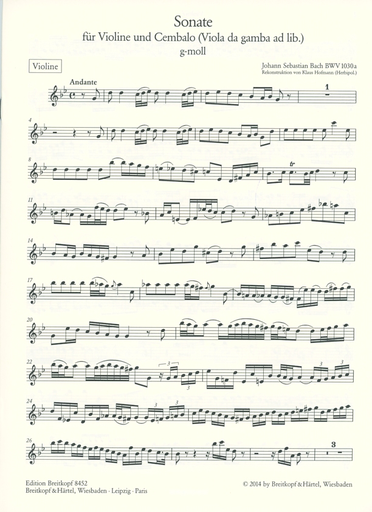 Bach, J.S.: Viola da gamba Sonata BWV 1030a (violin, cello, piano)