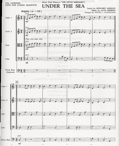 Rosenhaus: Under the Sea from the Little Mermaid-Pops for String Quartet (score and parts)