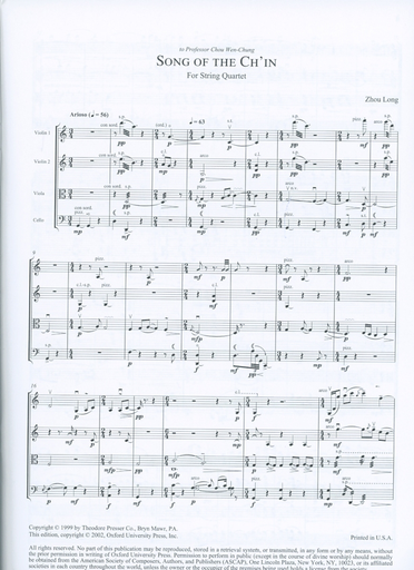 Long, Z.: Song of the Ch'in (2 violins, viola, cello, and score)