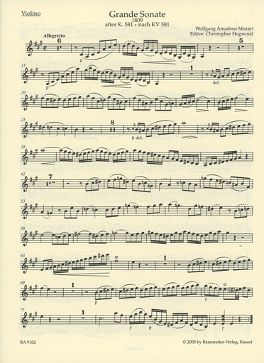 Mozart, W.A.: Grande Sonate KV 581 (violin or clarinet & piano), Barenreiter