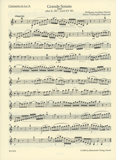 Mozart, W.A.: Grande Sonate KV 581 (violin or clarinet & piano), Barenreiter