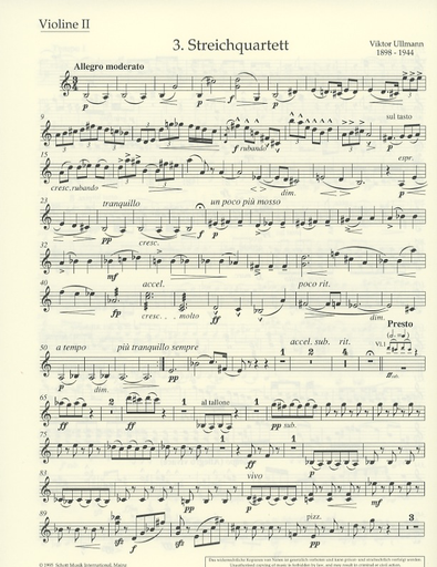 Ullmann, V. : String Quartet No. 3 Op.46 (2 violins, viola, and cello)