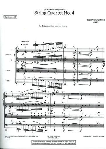 Wernick, Richard: String Quartet No. 4 (score and parts)
