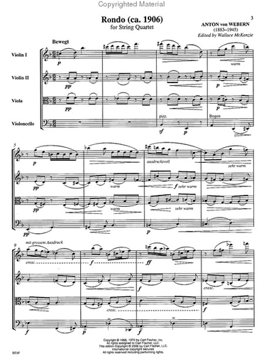 Webern, Anton: Rondo ca 1908 for String Quartet-score and parts