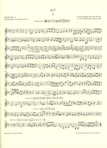 Bach, J.S.: The Art of the Fugue (Die Kunst der Fuge) set of parts (string quartet) Barenreiter