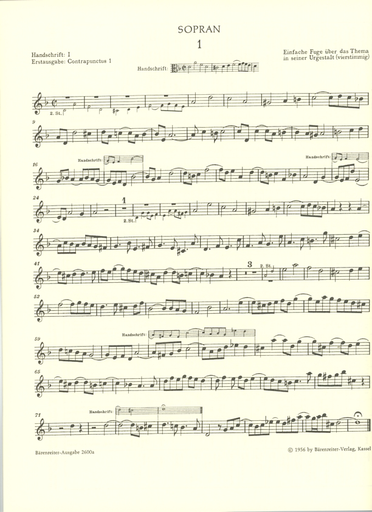 Bach, J.S.: The Art of the Fugue (Die Kunst der Fuge) set of parts (string quartet) Barenreiter