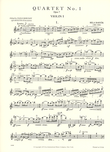 Bartok, Bela: String Quartet No. 1 Op. 7 (set of parts)