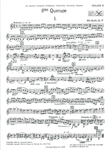 Bartok, B: String Quartet No. 2 (set of parts)