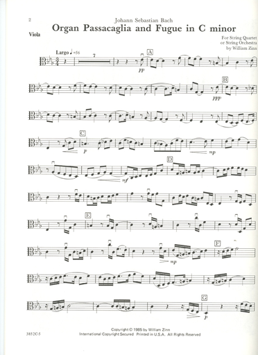 Bach, J.S. (Zinn): Passaglia and Fugue in c minor transcribed for string quartet