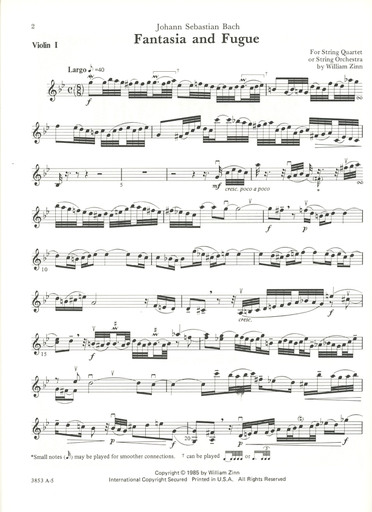 Bach, J.S. (Zinn): Fantasia and Fugue in c minor transcribed for string quartet