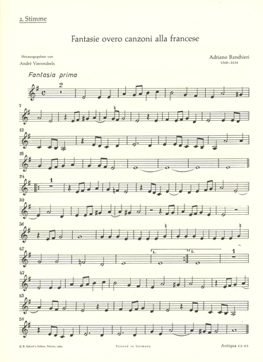 Banchieri, A. (Vierendeels, arr.): Fantasie Overo Canzoni alla francese (2 violins, viola, and cello)