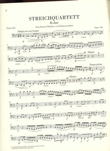 Beethoven, L.van (Cadenbach, ed.): String Quartet in Bb, Op. 130 and  Grand Fugue, Op. 133, urtext (2 violins, viola, and cello)