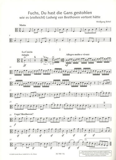 Birtel, W.: Fox, You've Stolen the Goose as Ludwig van Beethoven could (possibly) have composed it (string quartet) score and parts