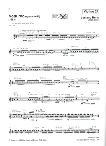 Berio, L.: Notturno for String Quartet; Quartetto III - 1993 (2 violins, viola, and cello)