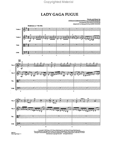 Dettori, G.: Lady Gaga Fugue-Pops for String Quartet (score and parts)