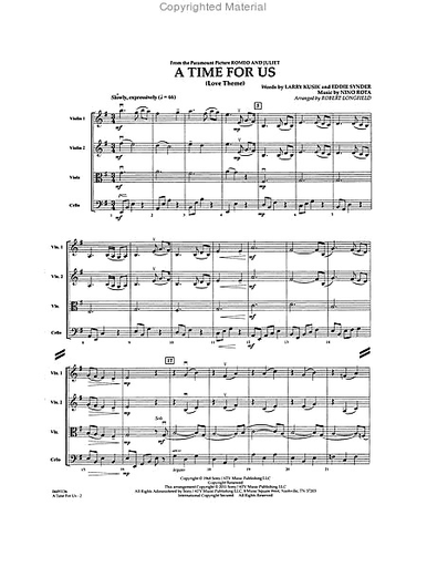 Rota, Nino: A Time for Us from Romeo and Juliet-Pops for String Quartet (score and parts)