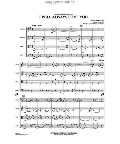 Parton, Dolly: I Will Always Love You-Pops for String Quartet (score and parts)