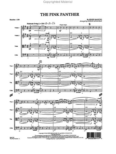 Mancini, Henry: The Pink Panther-Pops for String Quartet (score and parts)
