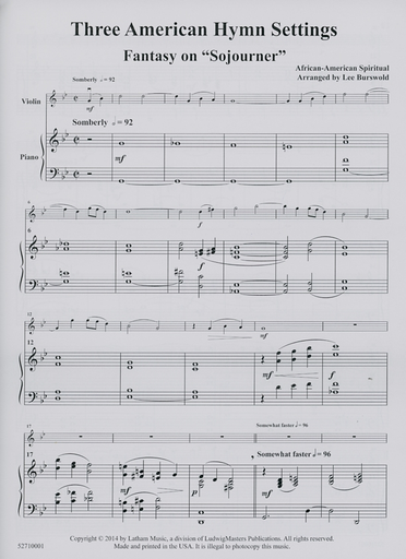 Burswold, Lee (arr): Three Amerrican Hymn Settings for violin and piano