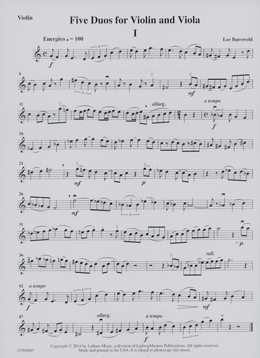 Burswold, Lee: Five Duos for Violin and Viola, score & parts